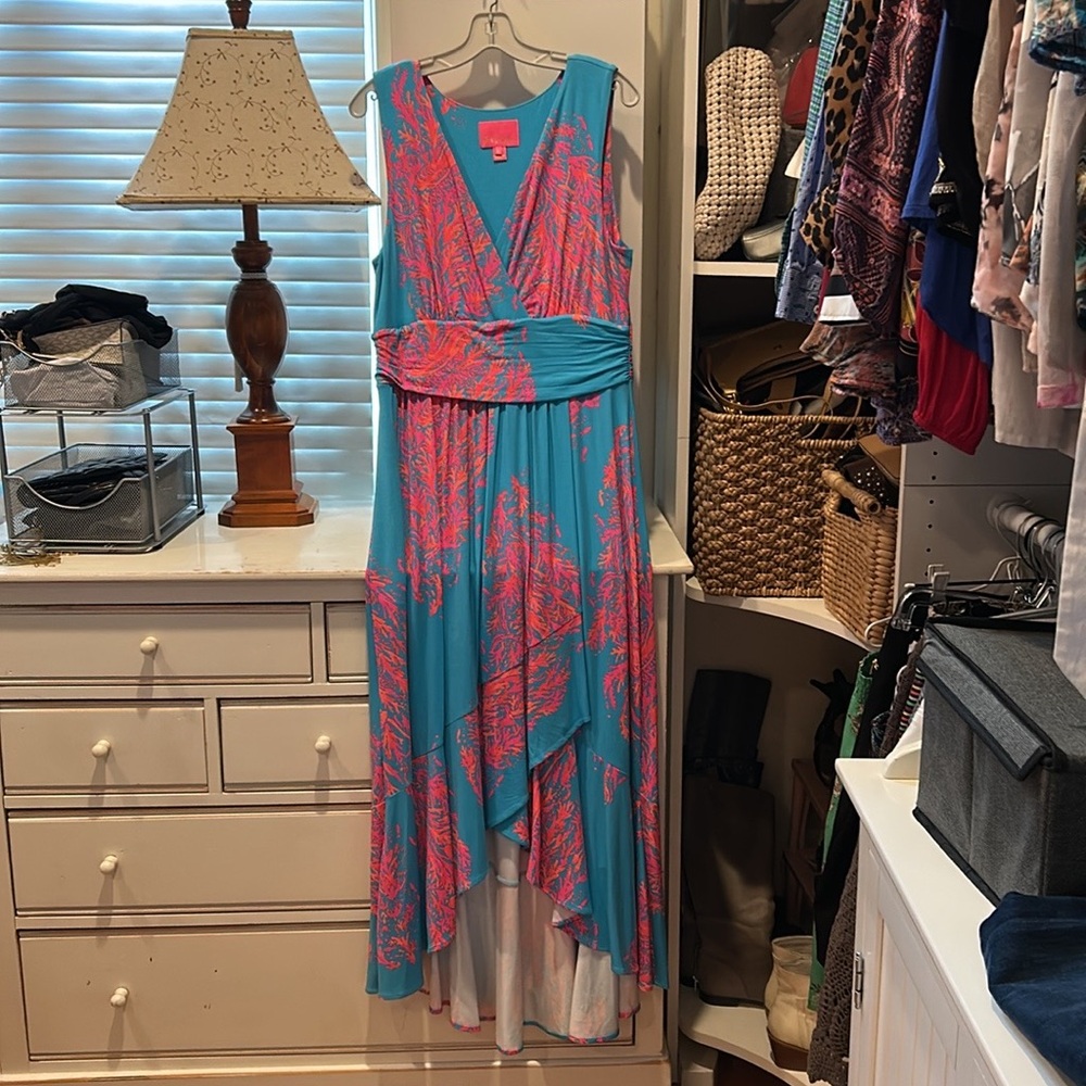 LILLY PULITZER Pink Aqua Hi Lo Dress